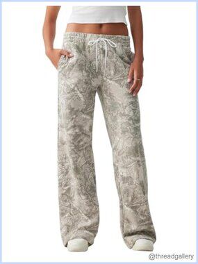 Camo Fleece Wide Leg Sweatpants High Waist Drawstring Lounge Pants